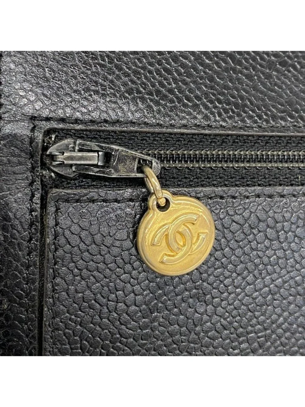 Chanel Shoulder Wallet Caviar Leather Black Gold